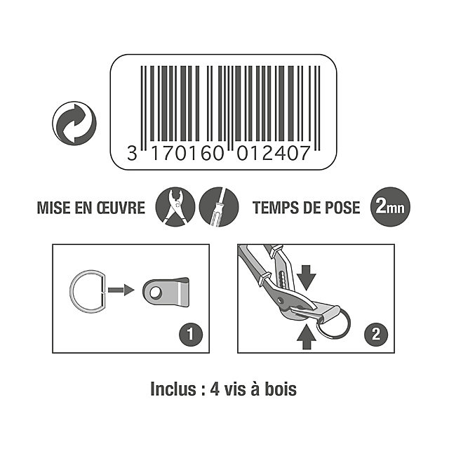 Lot de 4 anneaux étrier - 14mm avec vis à bois.