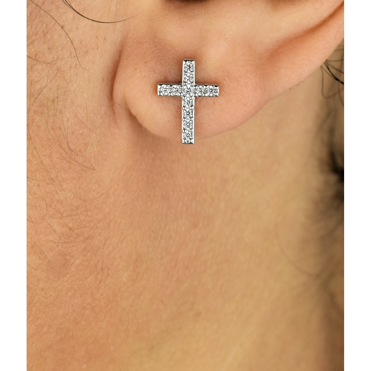 Boucles d'oreilles croix sertie d'oxydes de zirconium Argent 925 Rhodié
