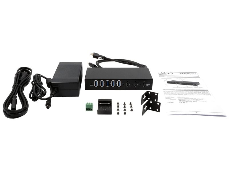 Exsys USB-Hub Industrial USB 3.2 Gen 2 x 1 Hub 7-Port 7-Port USB HUB für Tisch, Wand- und DIN-Rail Montage