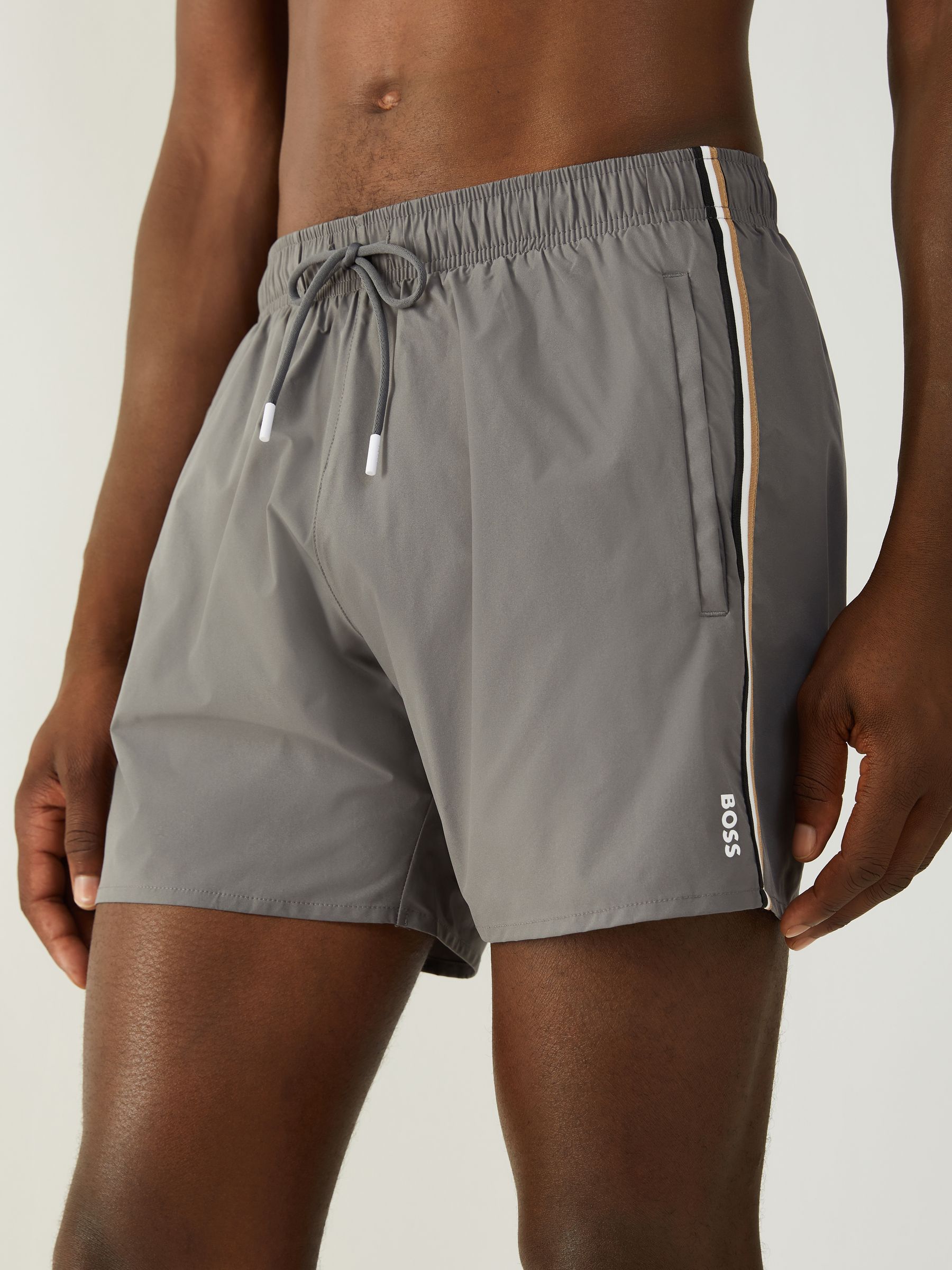 Grijs - BOSS Iconic Side Stripe Swim Shorts