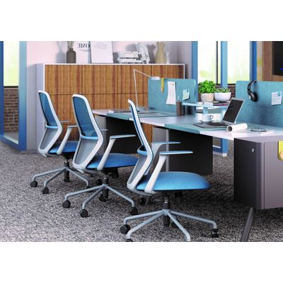 Fauteuil de bureau TIME - accoudoirs fixes gris clair - bleu