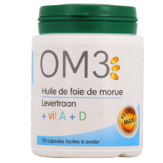 OM3 Huile de Foie de Morue Vitamine A + D - 120 Capsules