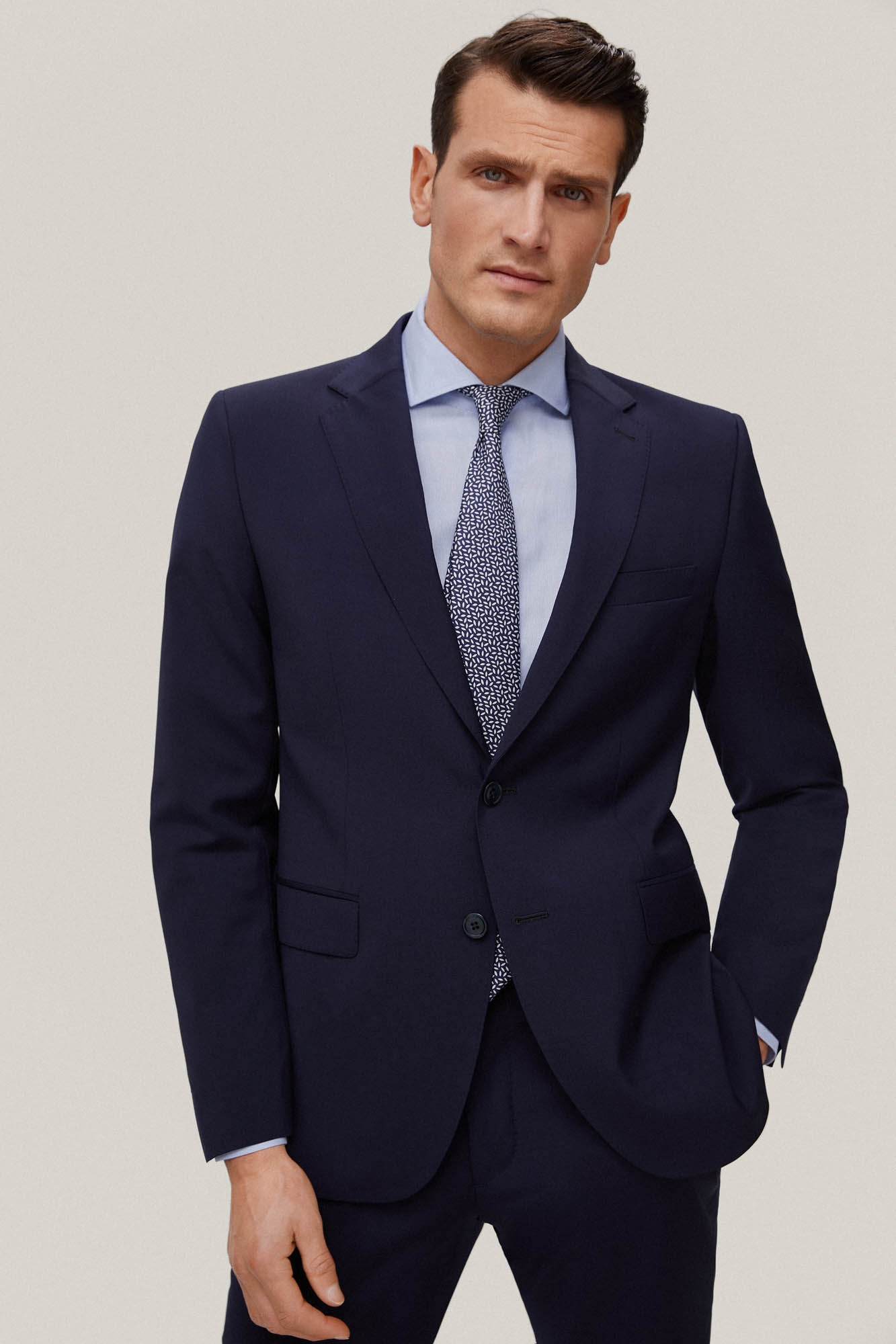 Blazer liso em tecido bi-elástico - Azul