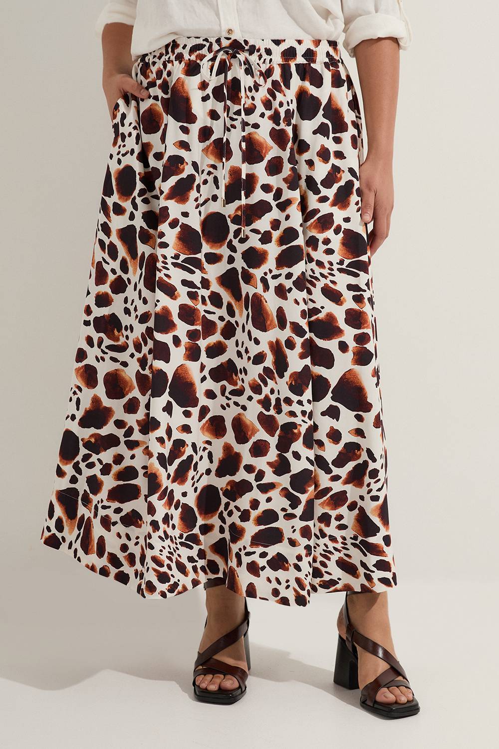 KarenMillen Jupe Tissée Grande Taille Premium Viscose Lin Avec Ceinture À Nouer