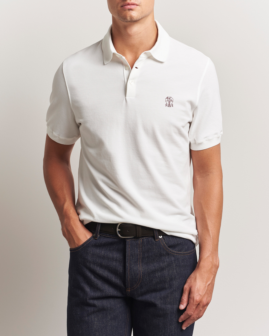 Brunello Cucinelli Short Sleeve Logo Polo Off White