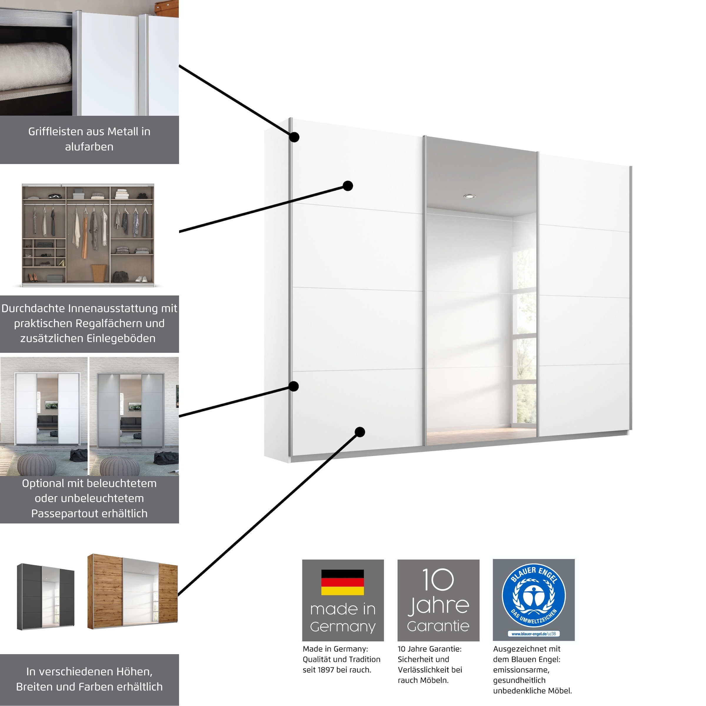 rauch Schwebetürenschrank »Kleiderschrank Schrank Garderobe Wäscheschrank TOMA« inkl. Regaleinsatz sowie zusätzlichen Einlegeböden MADE IN GERMANY