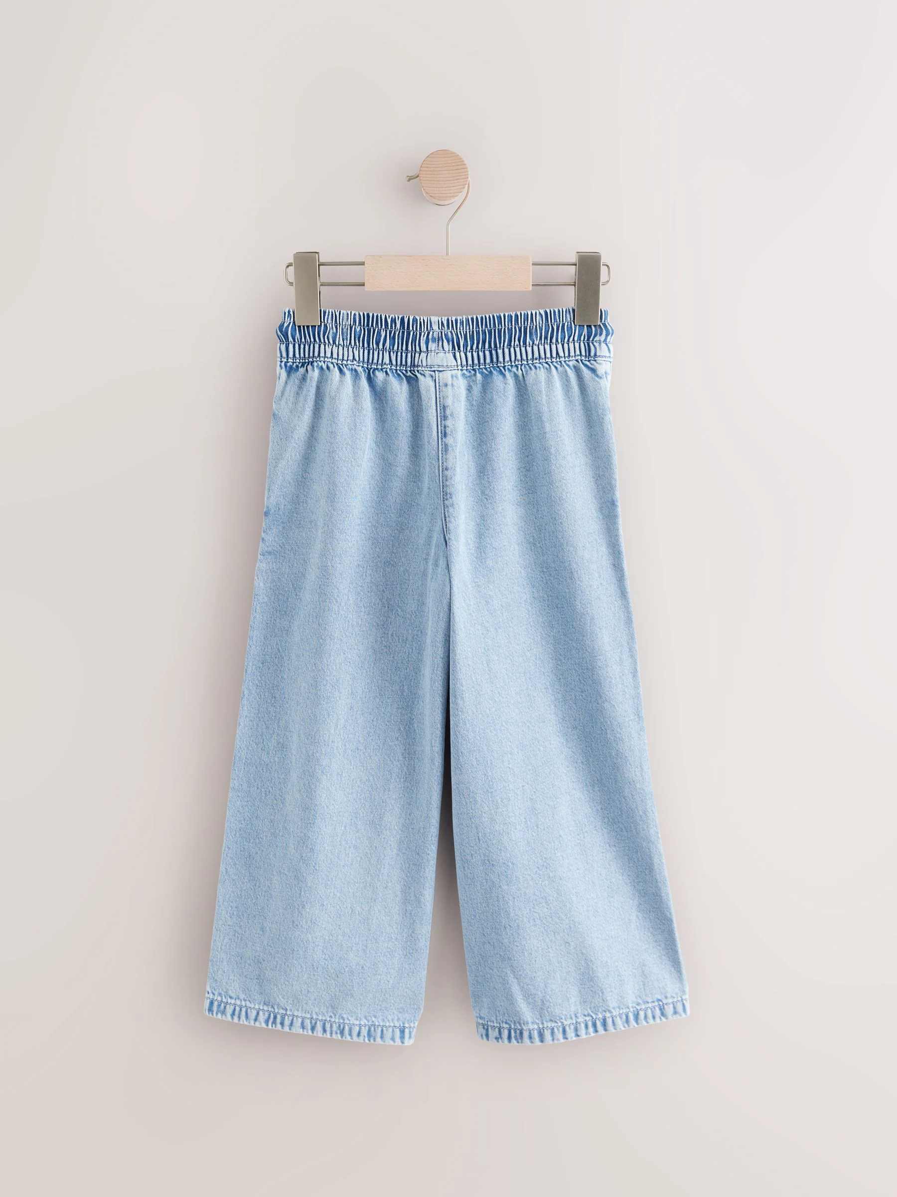 Middenblauw denim - Jeans met elastische taille en wijde pijpen (3-16jr)