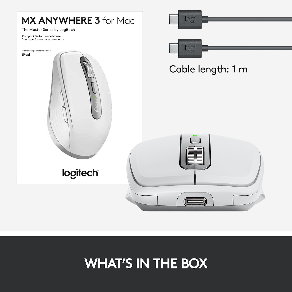 Logitech MX Anywhere 3 trådløs mus til Mac (lys grå)