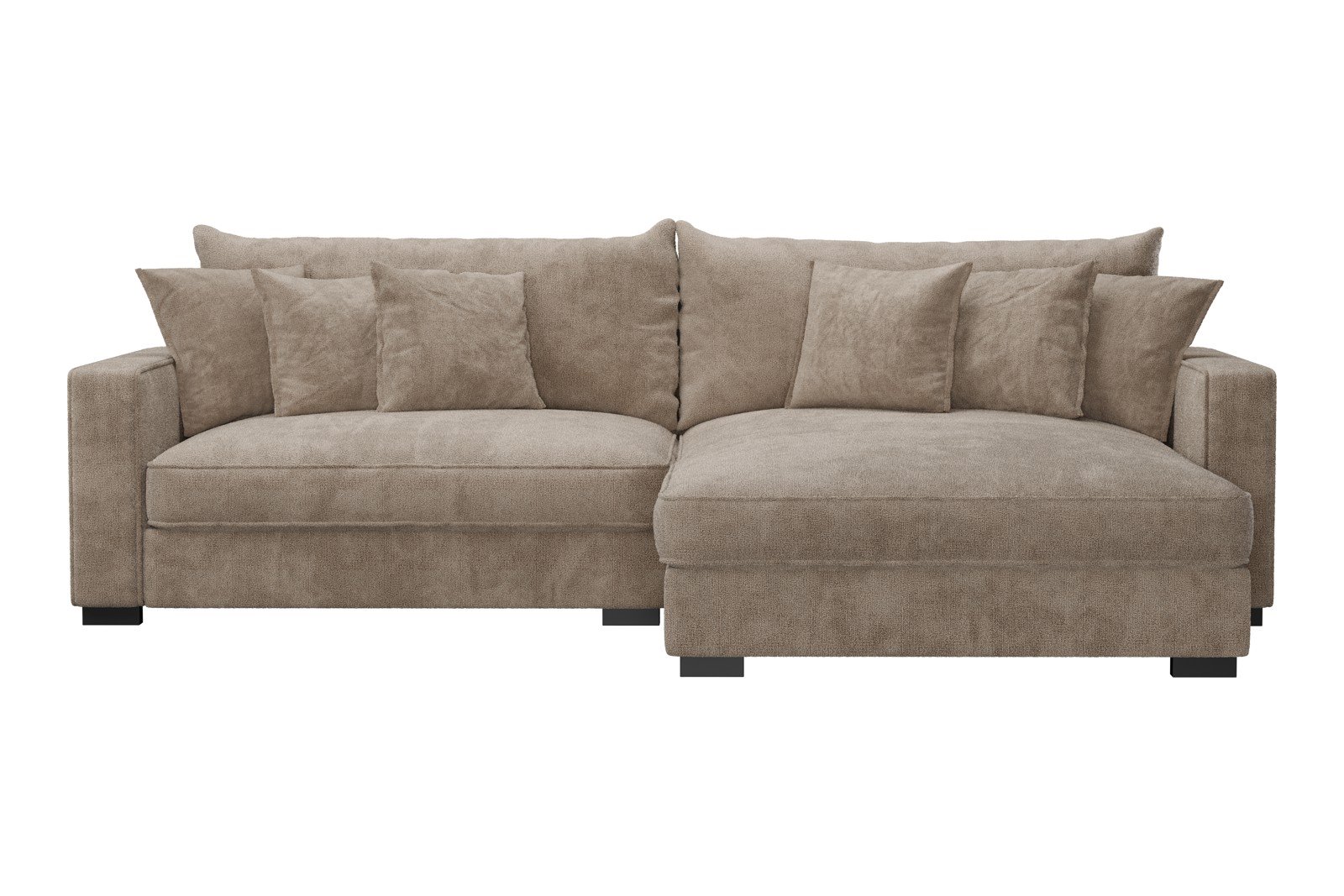Rossi Lux 2-seter med XL sjeselong høyre Tekstil Genesis 4 Beige, arm B med sorte ben. Lux Komfort.