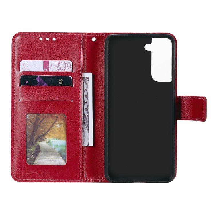 Samsung Galaxy S21 5G Leder Tasche Wallet - Mandala Flowers Imprint - Rot