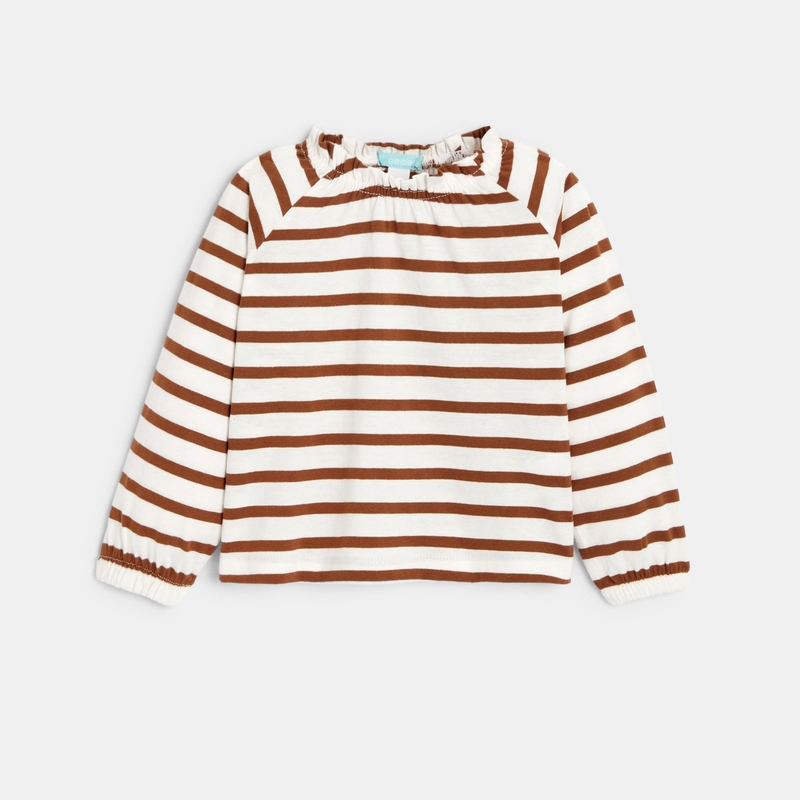Salopette denim bleue et sweat rayé bébé fille
