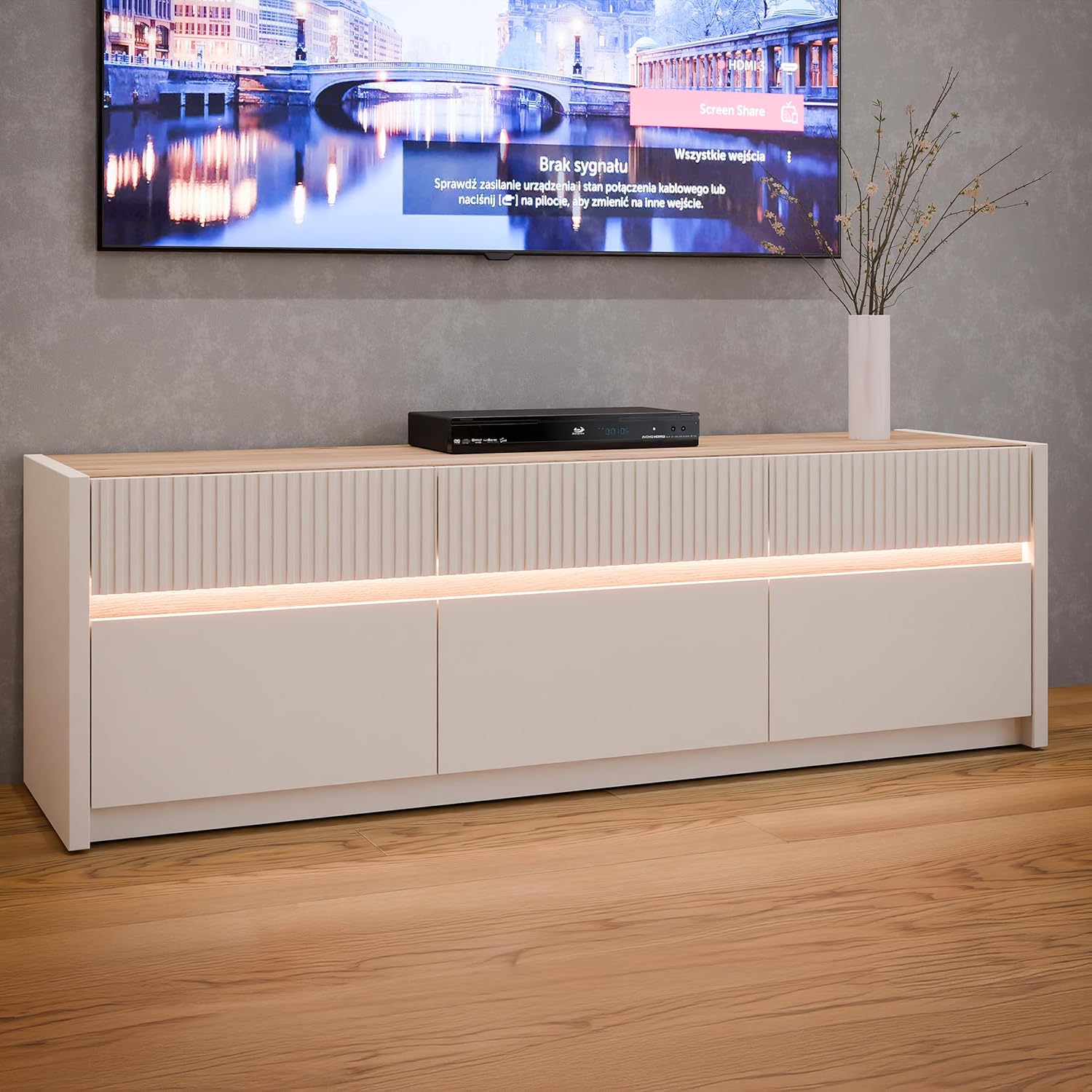 Forte Oak SQUERE TV-Schrank 160, Elegantes Lowboard mit 3 Schubladen und 3 Kippfächern, Holzwerkstoff, Mauvella Eiche Holzdekor, 160 cm breit x 50,7 cm hoch x 41,5 cm tief