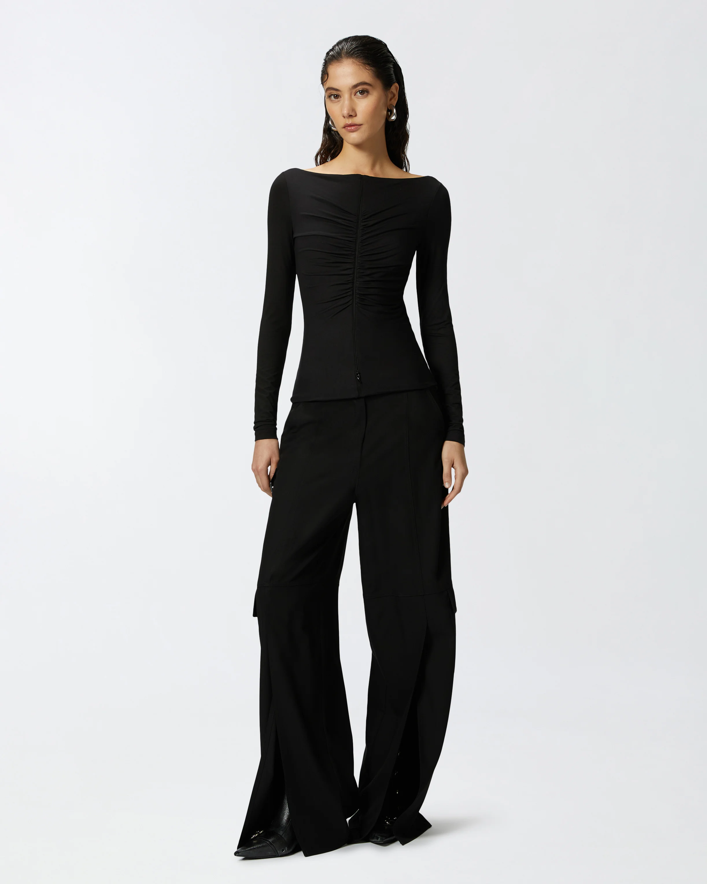 Pantalon cargo large et fluide | Noir