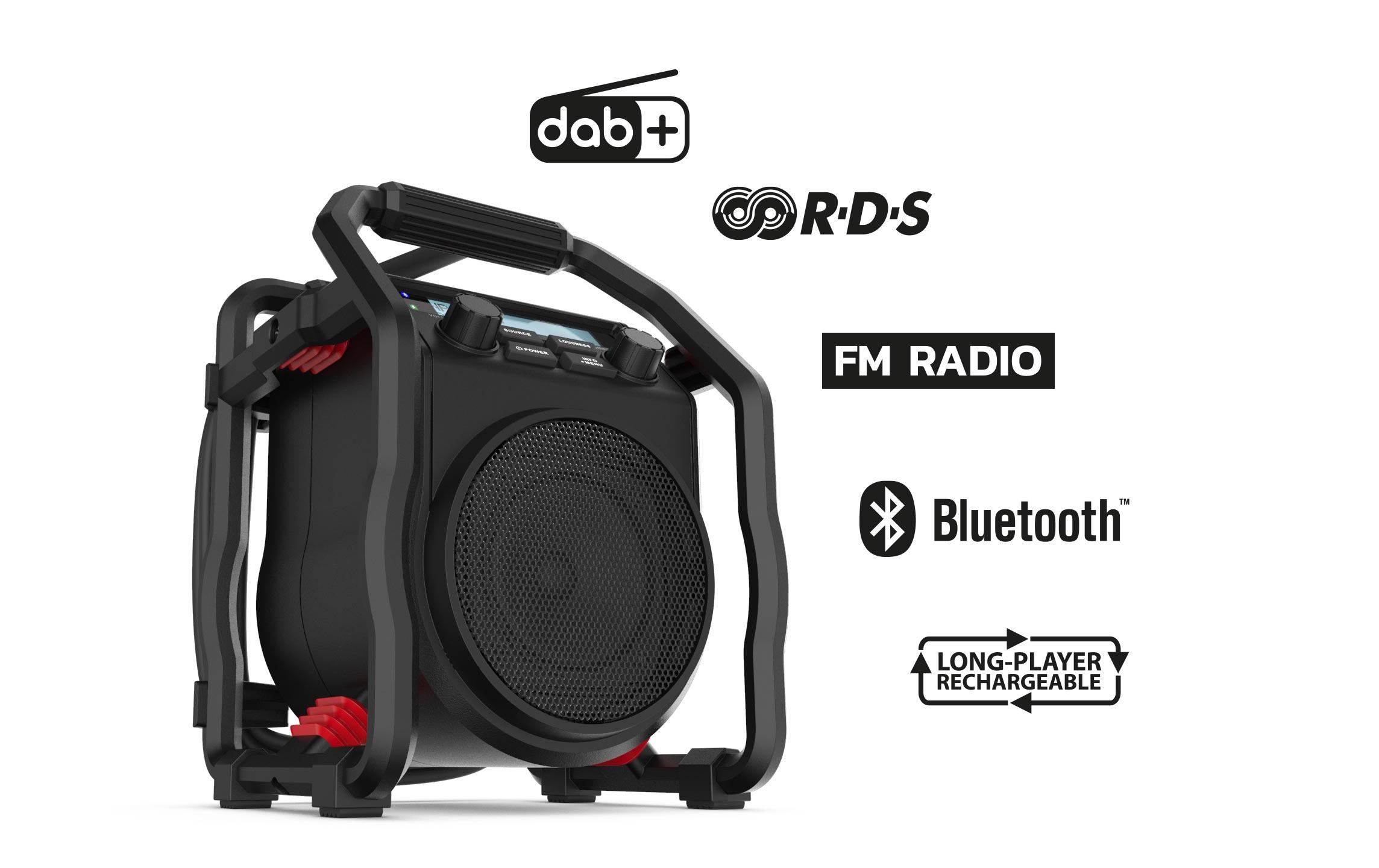DAB+ Radio UBOX 400R Schwarz<br>Kompaktes Baustellenradio mit eingebautem Akkulader für universellen Akku
