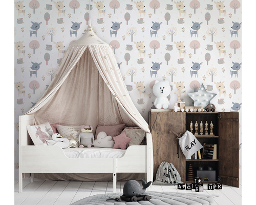 Vliesbehang 45834 Kids Walls Hert Egel wit beige grijs