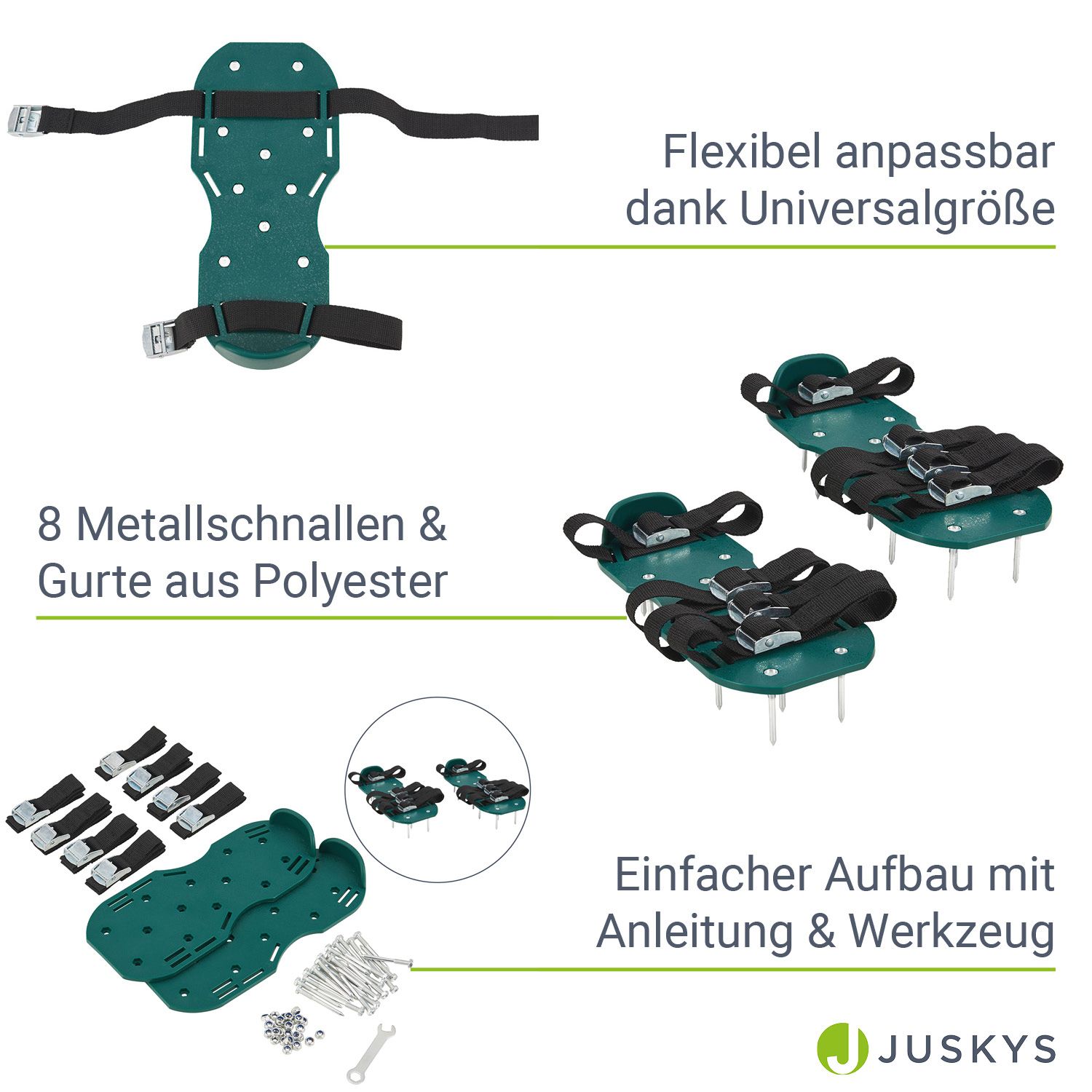 Juskys Rasenlüfter Schuhe mit Stahlnadeln & Riemen - Rasen lüften - Nagelschuhe in Universalgröße