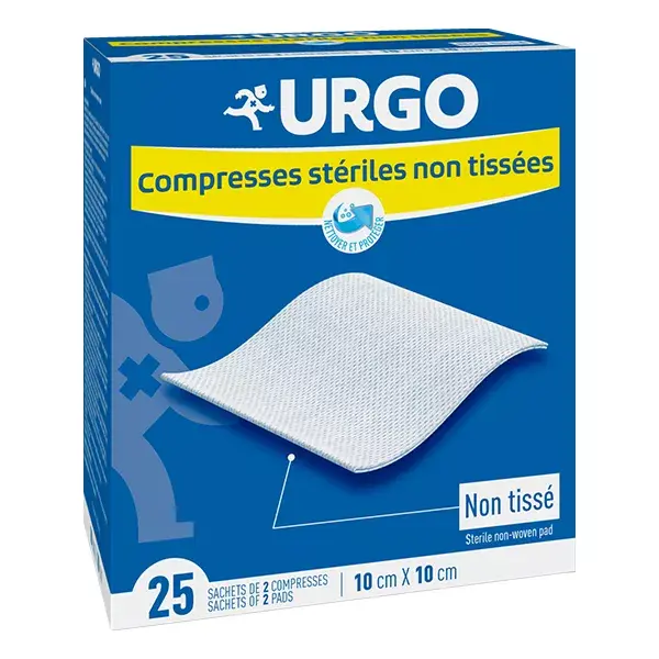 Compressas estéreis de tecido não tecido Urgo Nursing Care, 10 x 10 cm, 25 unidades