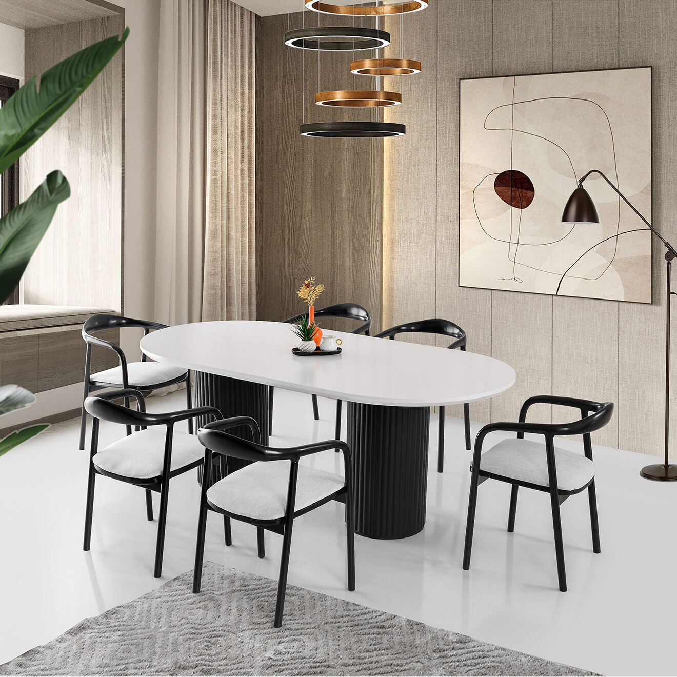 Wooden Art Table à manger Li blanc/noir  - 200x77x100 cm