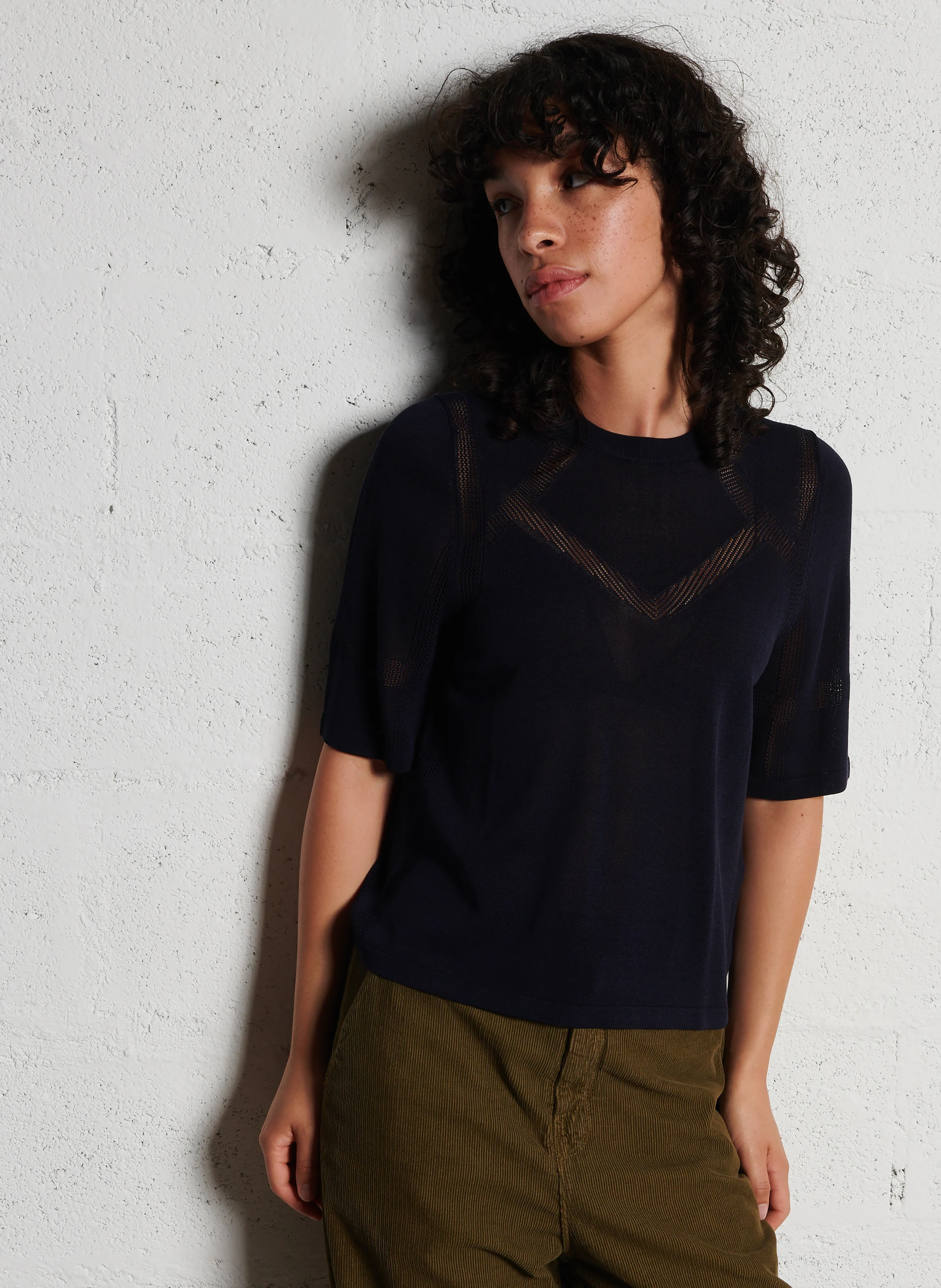 PASOP - Pantalon droit taille haute en velours côtelé | Marron