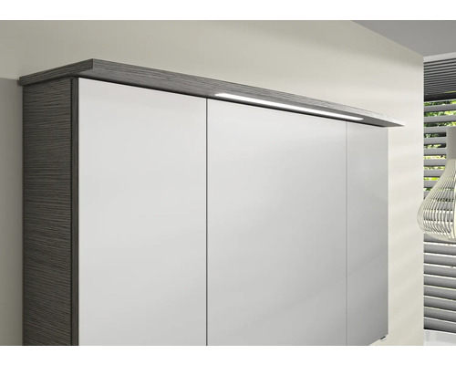 Badkamermeubelset Pelipal serie 4010, afmetingen (B x H x D): 122 x 200 x 48 cm, fronten in grafietstructuur, 4-delige badkamermeubelset inclusief witte keramische wastafel, keramische wastafelkast en spiegelkast met LED-verlichting.