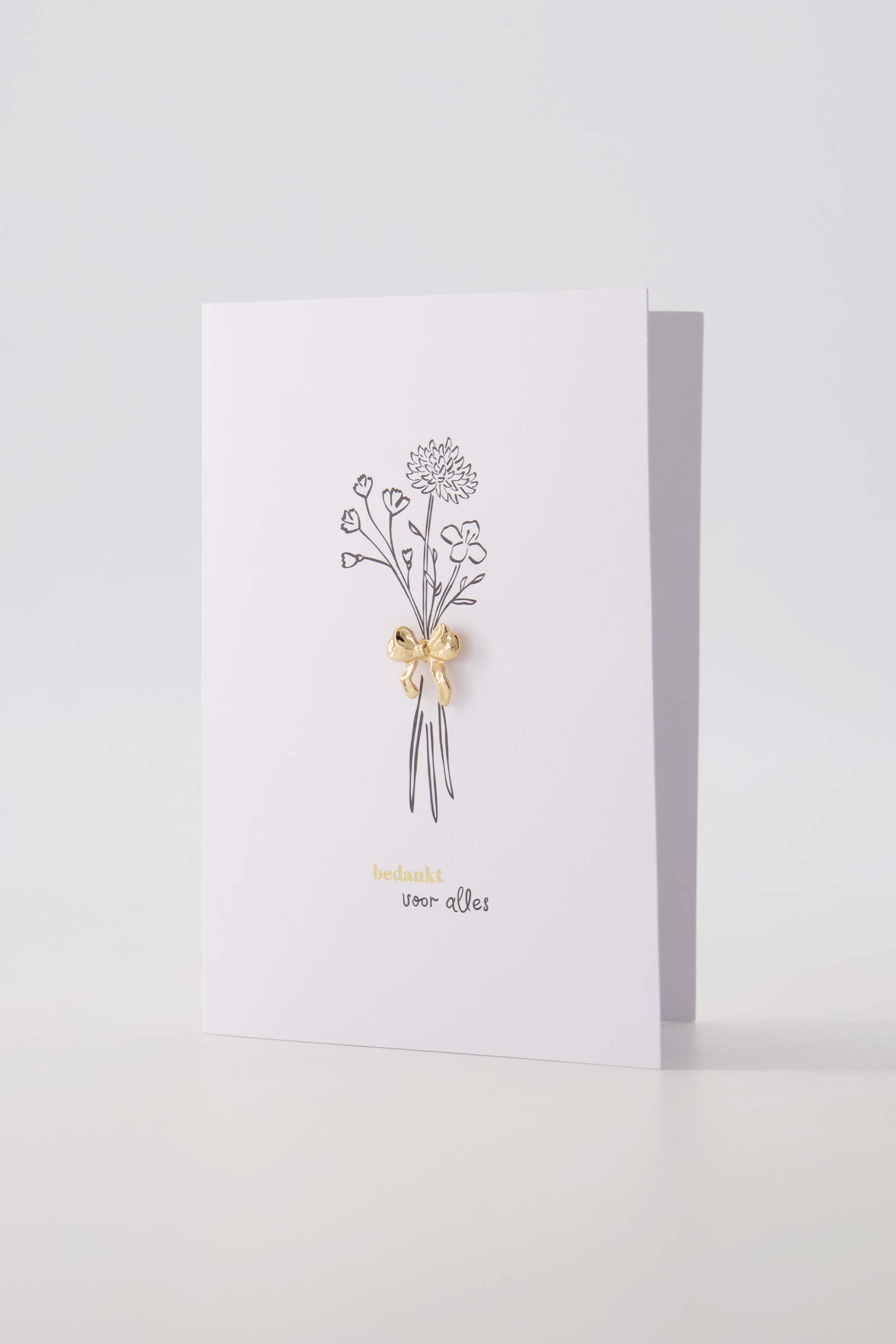 wenskaart broche strikje bedankt wit/zwart/goud