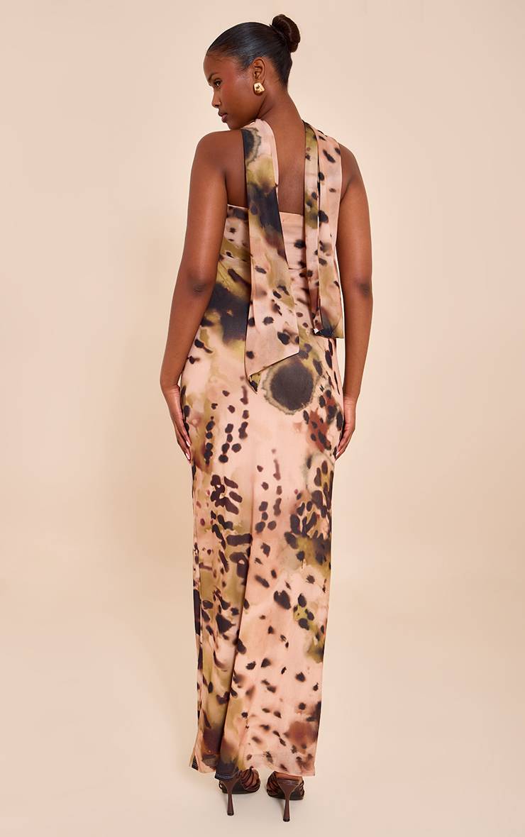 Rose Robe Maxi Bandeau Imprimée Avec Détail Foulard