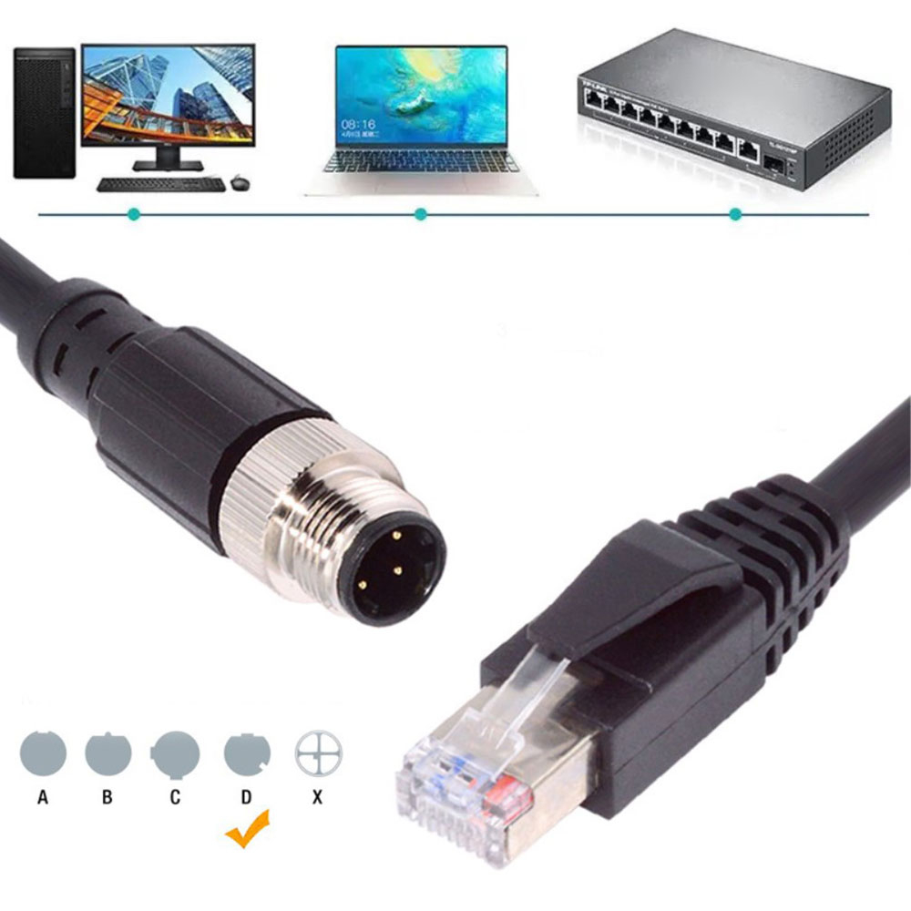 (1m) 4 Pin auf Cat5e Ethernet LAN RJ45 Industrielles Netzwerk-Kabel (IP67) - Schwarz