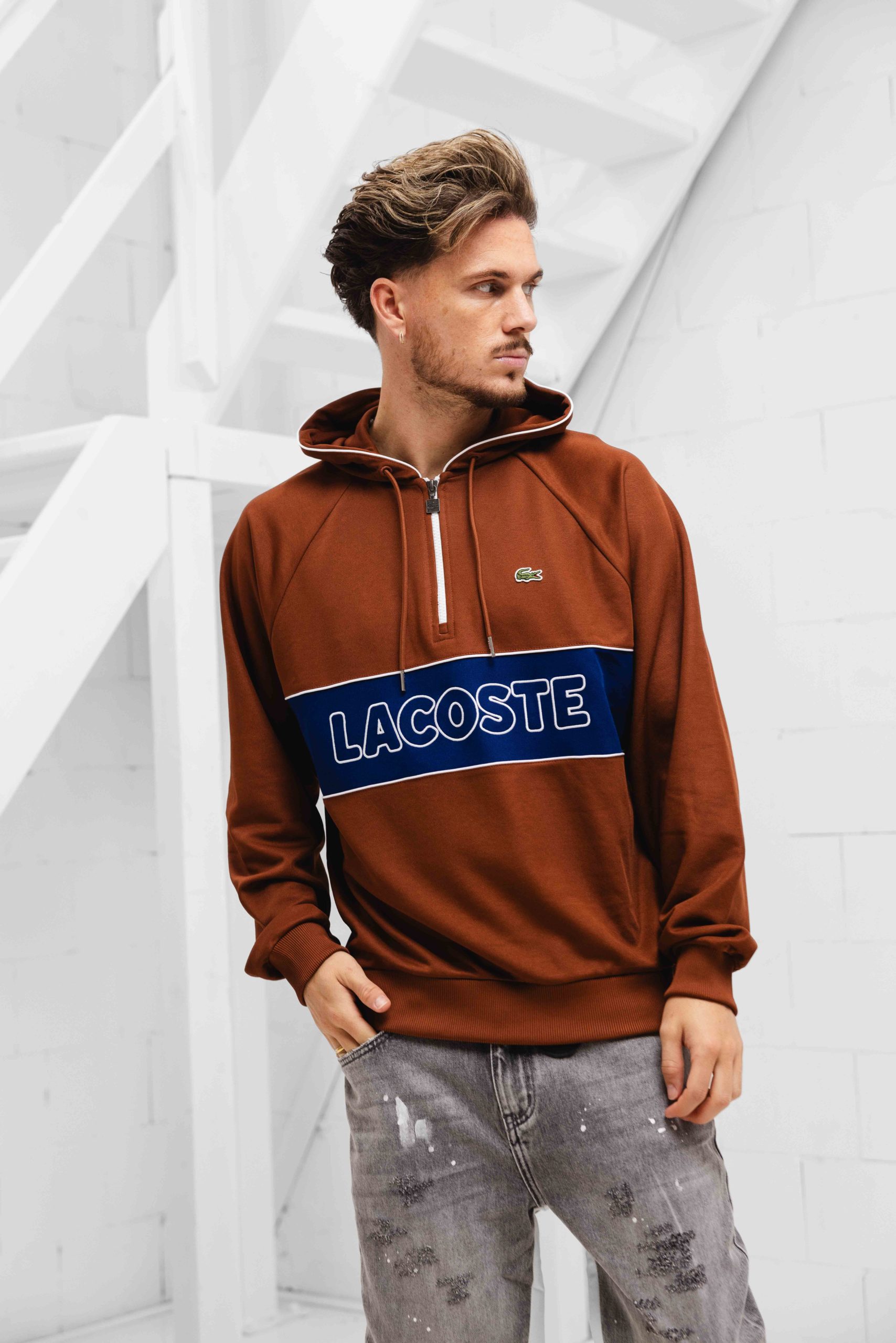 Lacoste Paris Relaxed Hoodie Heren Bruin