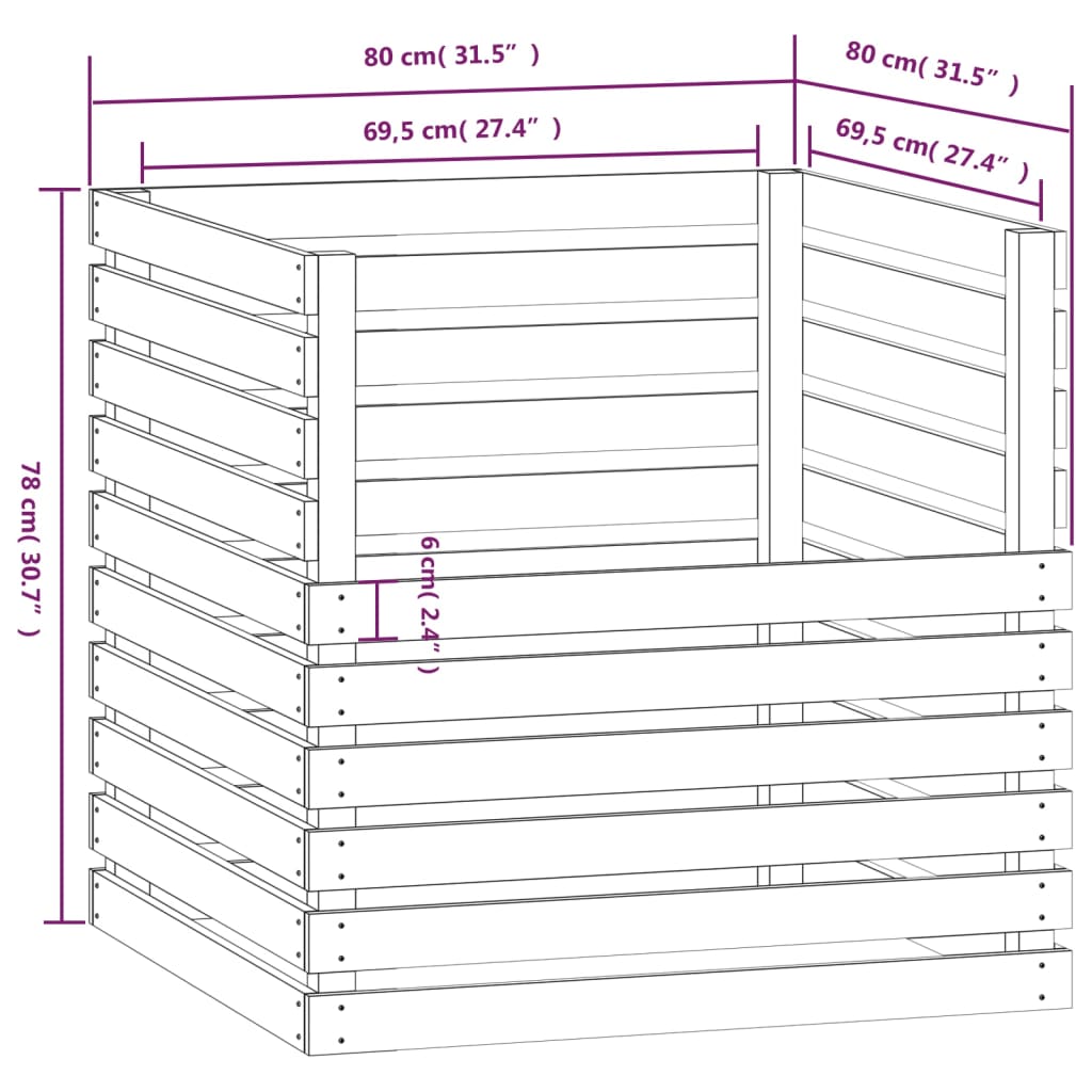 Composteur 80x80x78 cm bois massif de pin