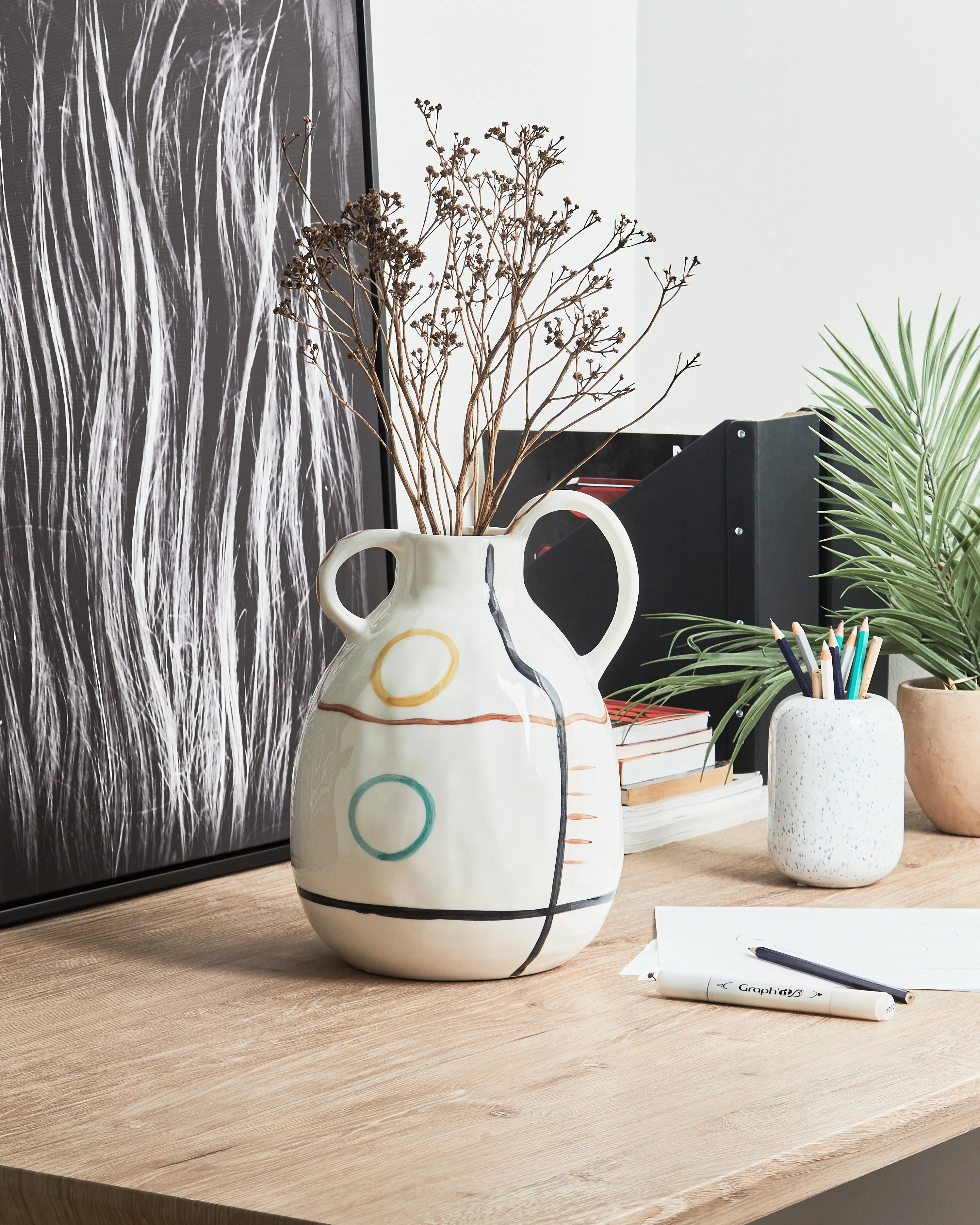 Bloemenvaas DORY Steengoed 28 cm Wit