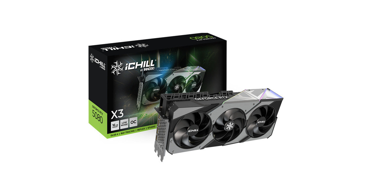 INNO3DGeForce RTX 5080 ICHILL X3 grafische kaart  (DLSS 4, 3x DisplayPort, 1x HDMI 2.1)