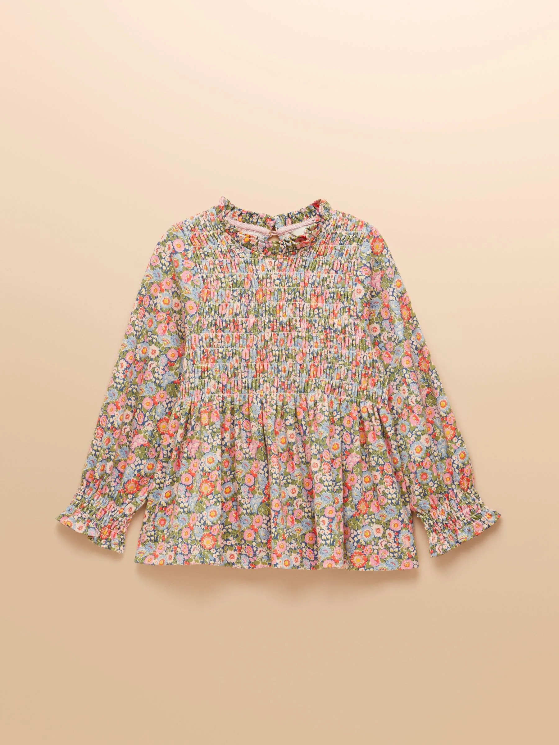 Joules Girls' Gracie Long Sleeve Shirred Top