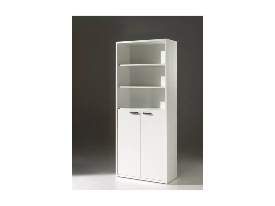 Bibliothèque de bureau – 2 portes et étagères – Collection SOON – Blanc Mat