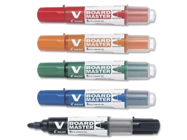 Whiteboardmarker Pilot V-Board Master, rund spids - med 5 stk. ass. farver