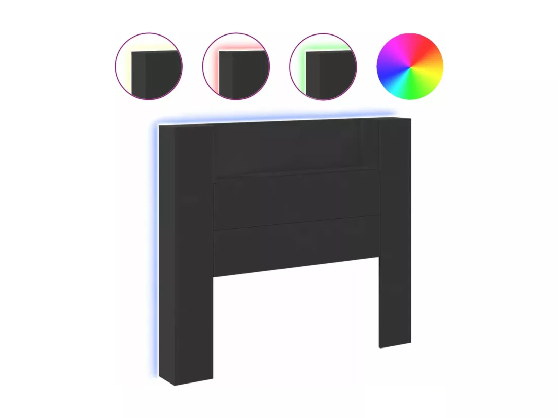 Armoire tête de lit avec LED noir 120x16,5x103,5 cm