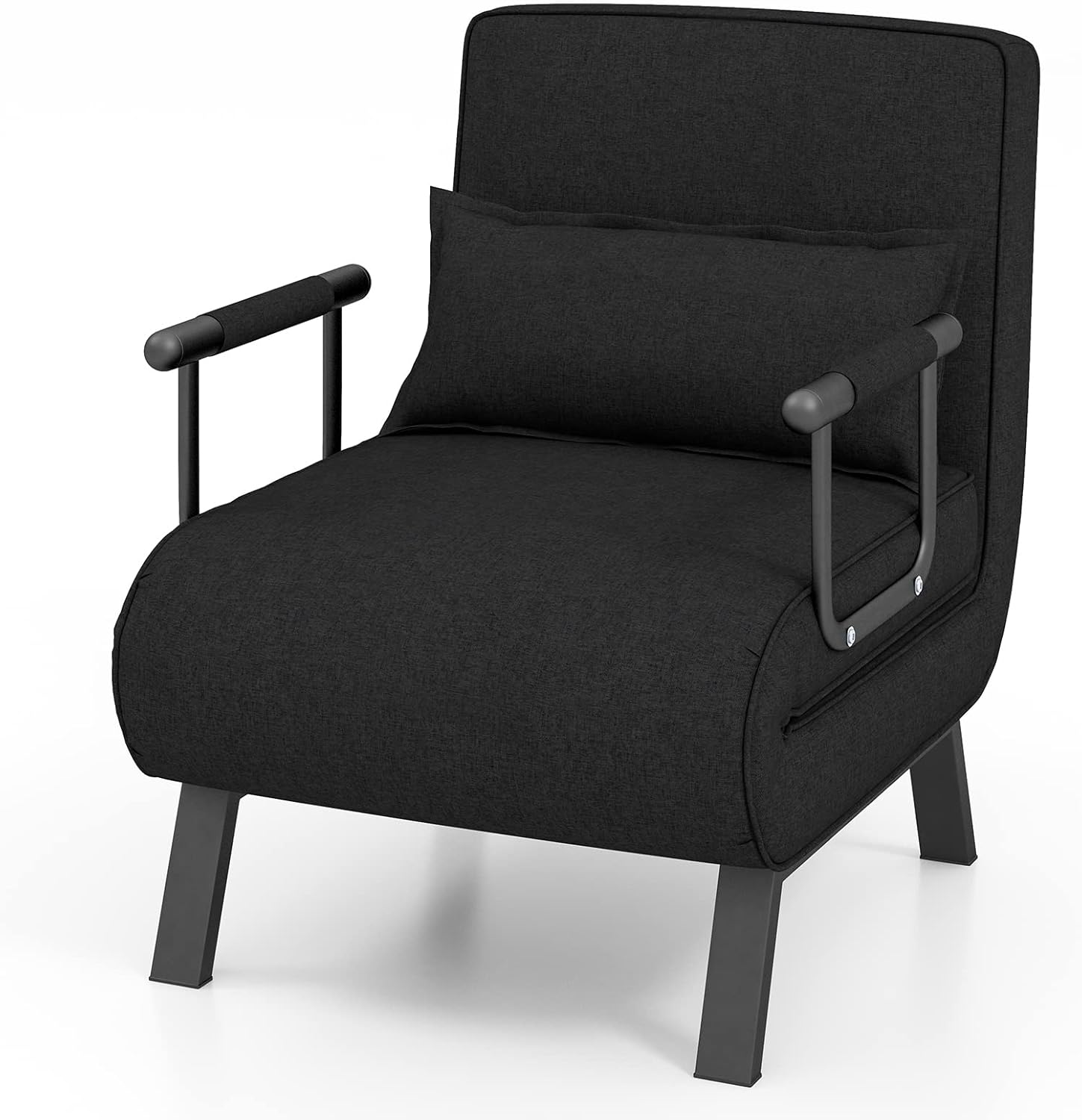 COSTWAY 4 in 1 Schlafsessel mit Bettfunktion, klappbares Schlafsofa mit verstellbarer Rückenlehne & abnehmbarem Kissen, Klappsessel, Klappbett, Sofabett mit Metallrahmen bis 150 kg belastbar (Schwarz)