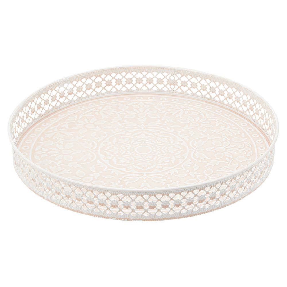 Plateau rond métal motif mandala rose gris ou vert