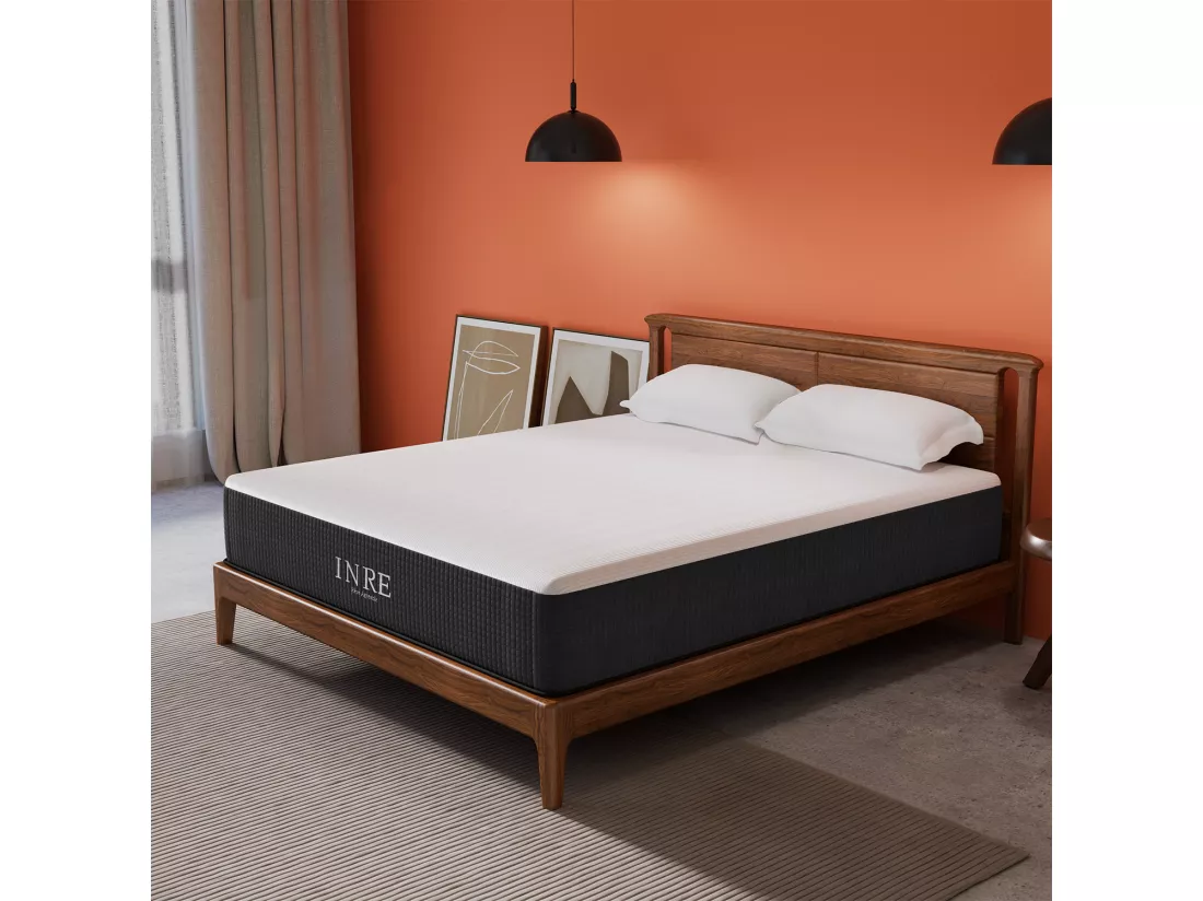 Matelas 160x200 cm INRE, 30 cm - Mémoire de Forme, Réversible, 7 Zones Ergonomiques, Tissu Écologique et Respirant, Confort Optimal