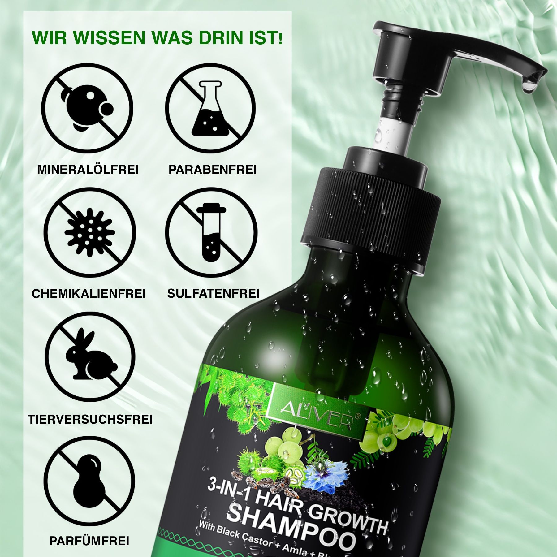 ALIVER 3-in-1 Rizinusöl Amlaöl Schwarzkümmelöl Haarshampoo