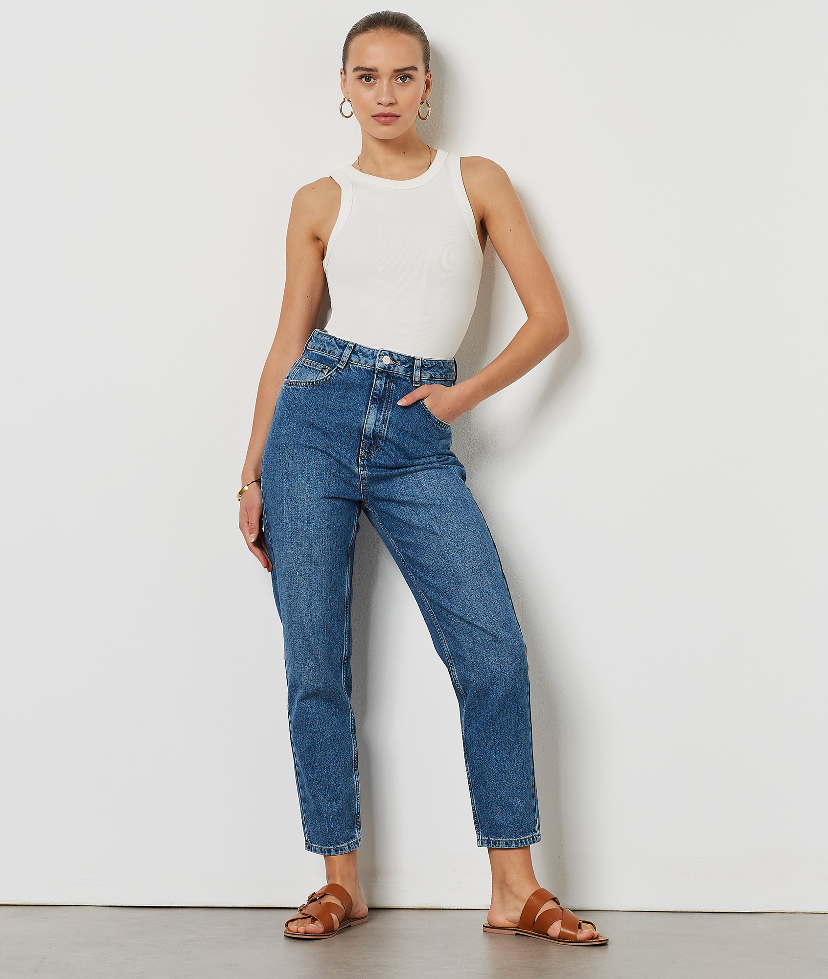 Jean mom taille haute, 100% coton