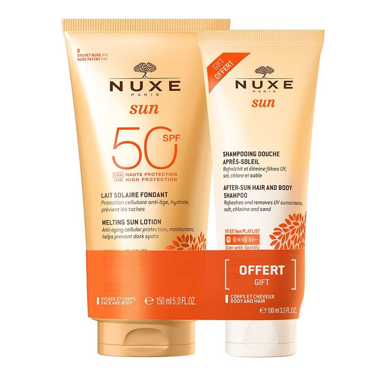 Lait fondant SPF50 150ml + Shampoing douche après soleil 100ml Sun Nuxe