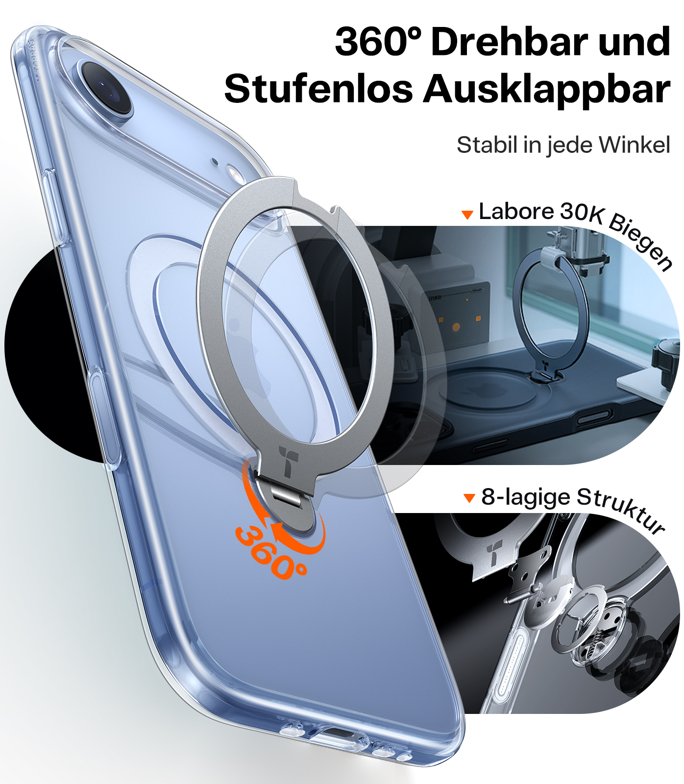 iPhone Air Ostand 360° Spin MagSafe Hybrid Hardcase Hülle Ring Stand   Kickstand - Transparent