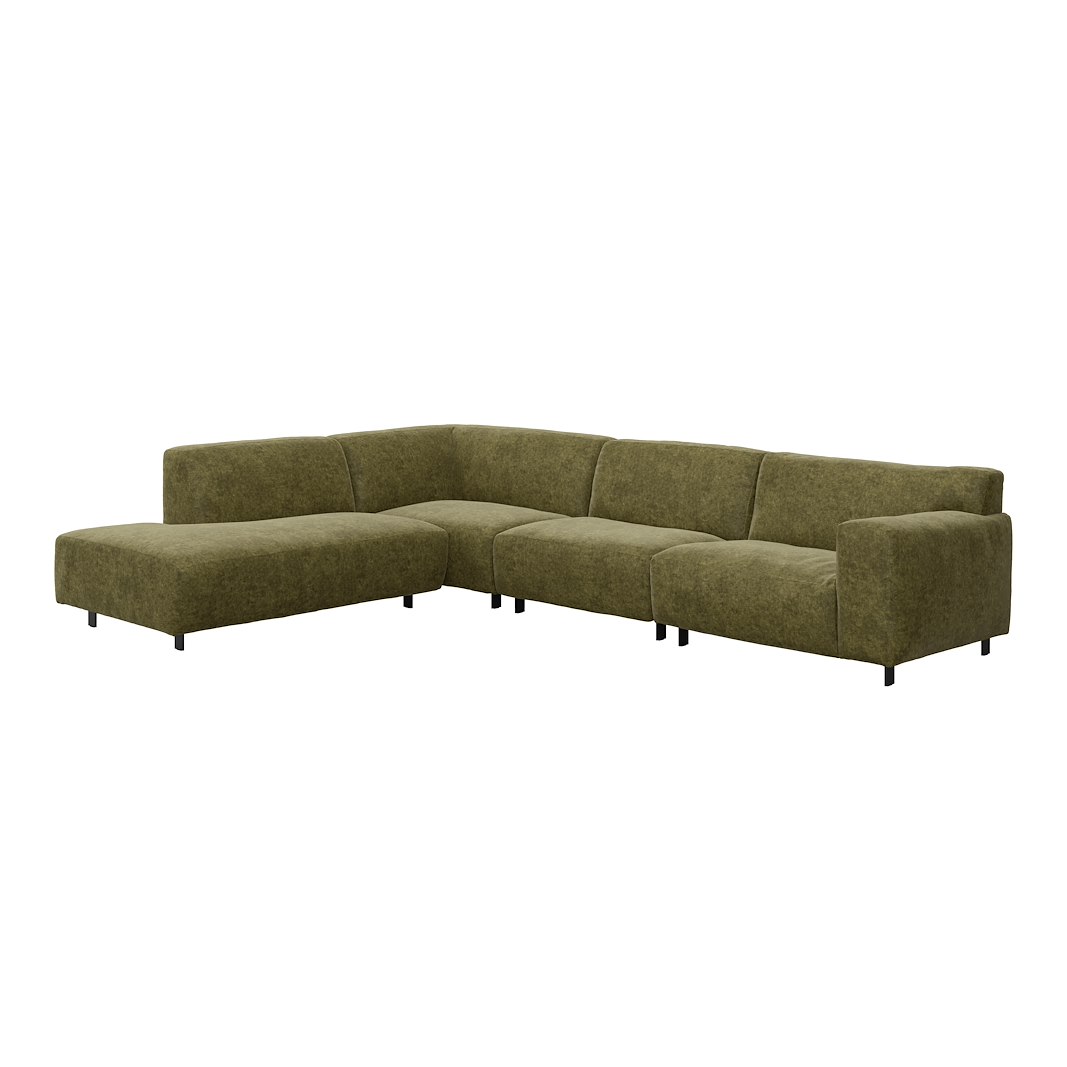 Vesta hjørnesofa 3-seter med åpen ende venstre, Big hjørnemodul, Tekstil Eros Forest, standardsøm, sort metallben 10 cm, Comfort CM