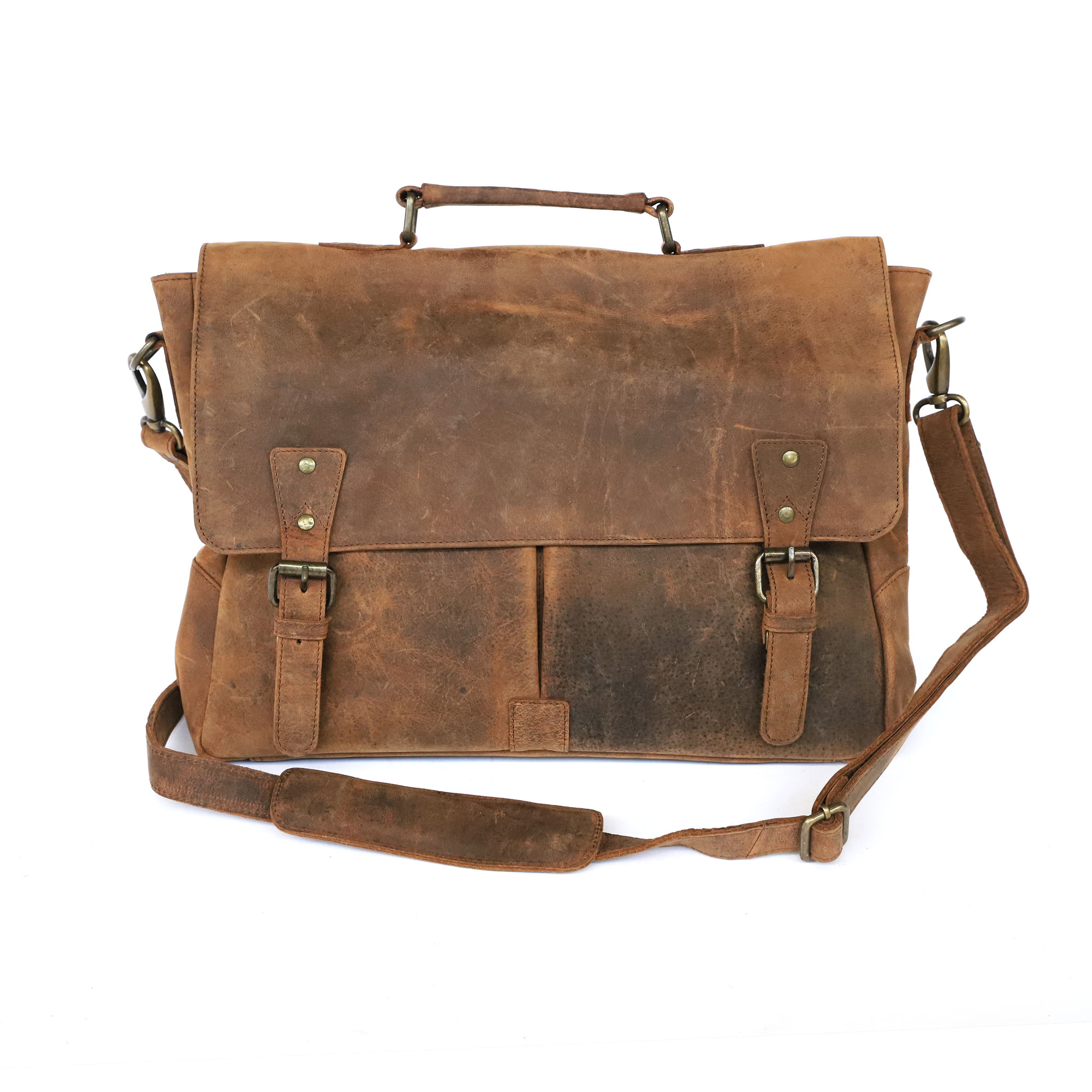 Messengertasche aus Büffelleder, braun, B 44 cm, H 28 cm, L 10 cm günstig bestellen