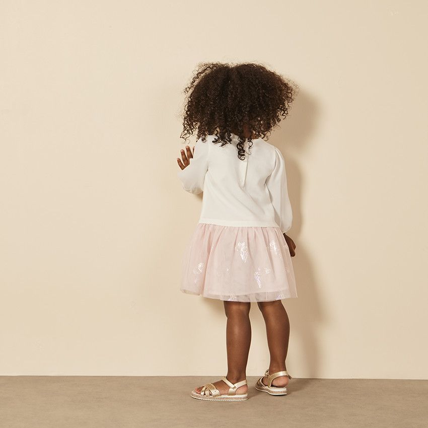 Ensemble 2 pièces robe manches longues + bandeau pour bébé fille - Ecru