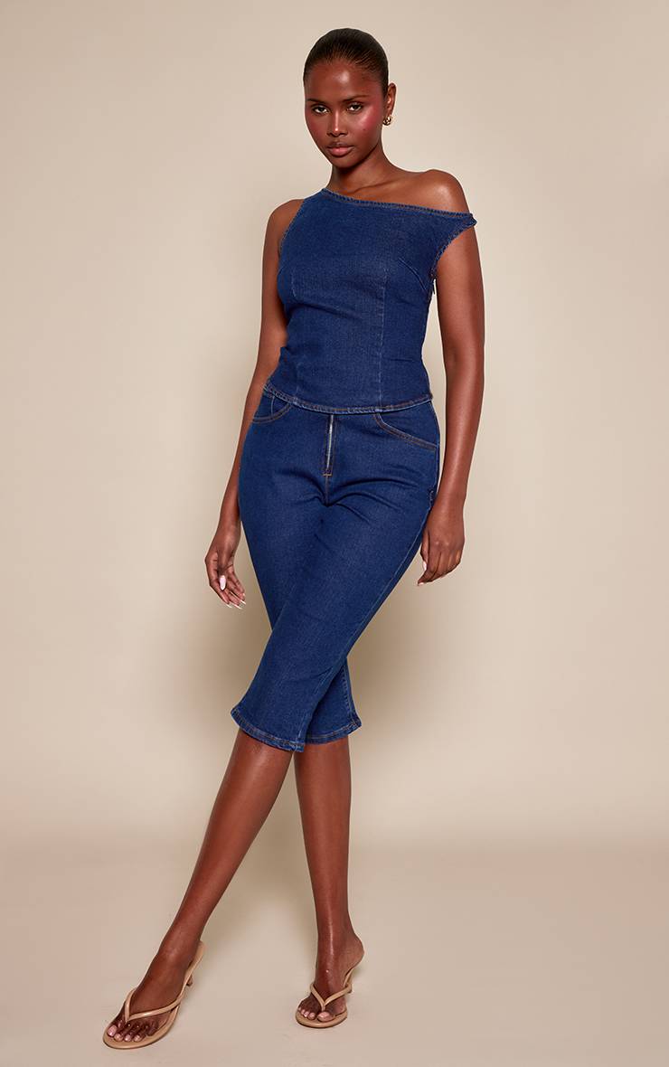 Bleu Indigo Capri En Denim Taille Basse