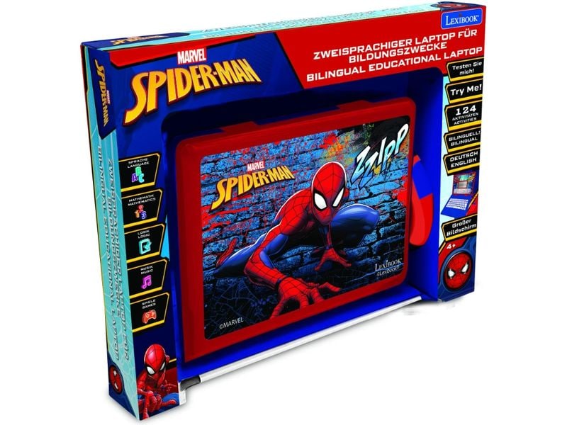 Lexibook Lern-Laptop SpiderMan DE/ENG mit 124 Aktivitäten B Zweisprachiger sprechender Bildungslaptop