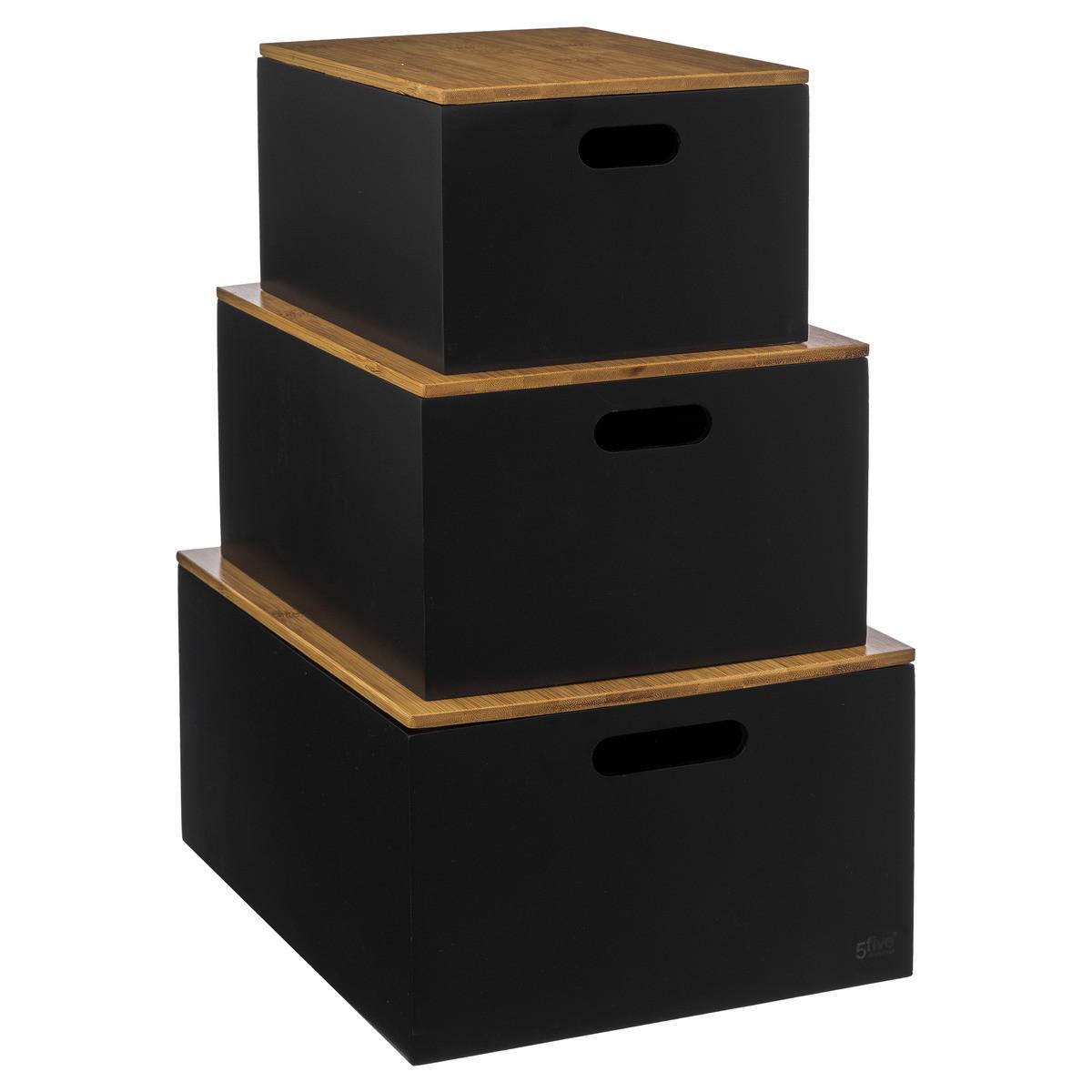 Aufbewahrungsboxen mit Bambusdeckel - 3er-Set