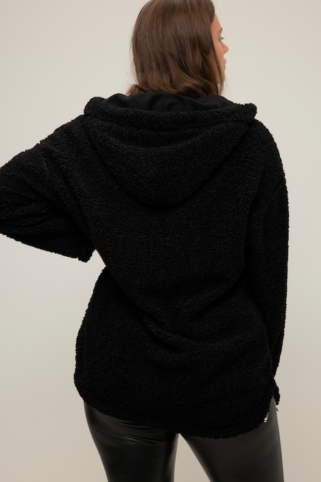 Teddyfleece-Hoodie, oversized, Kapuze, Langarm