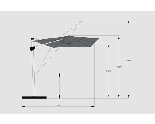 Soluna Orléans zweefparasol, 300 x 300 cm, vierkant, donkergrijs